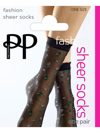 Floral Pattern Sheer Socks - Black