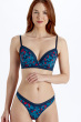 Tropics Underwired T-Shirt Bra - Print. T-Shirt Bra from Pretty Polly featuring abstract indigo leaf design. Bra full model
