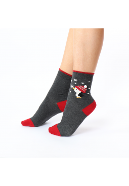 Christmas Penguin Socks - Grey Mix