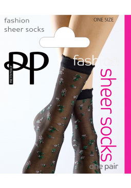 Floral Pattern Sheer Socks - Black