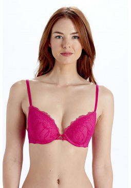 Lola Lace Push Up Plunge Bra - Hot Pink