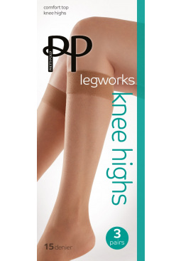 Legworks 15 Denier Comfort Top Knee Highs 3 Pair Pack - Nude