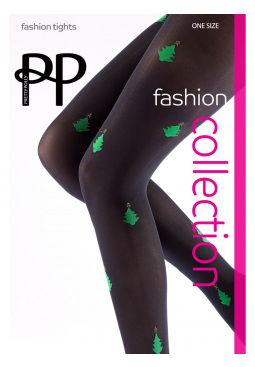 All Over Christmas Tree Opaque Tights - Black Mix